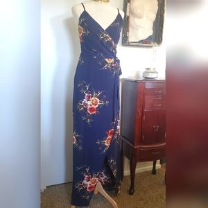Navy blue,  floral print bridesmaid dress